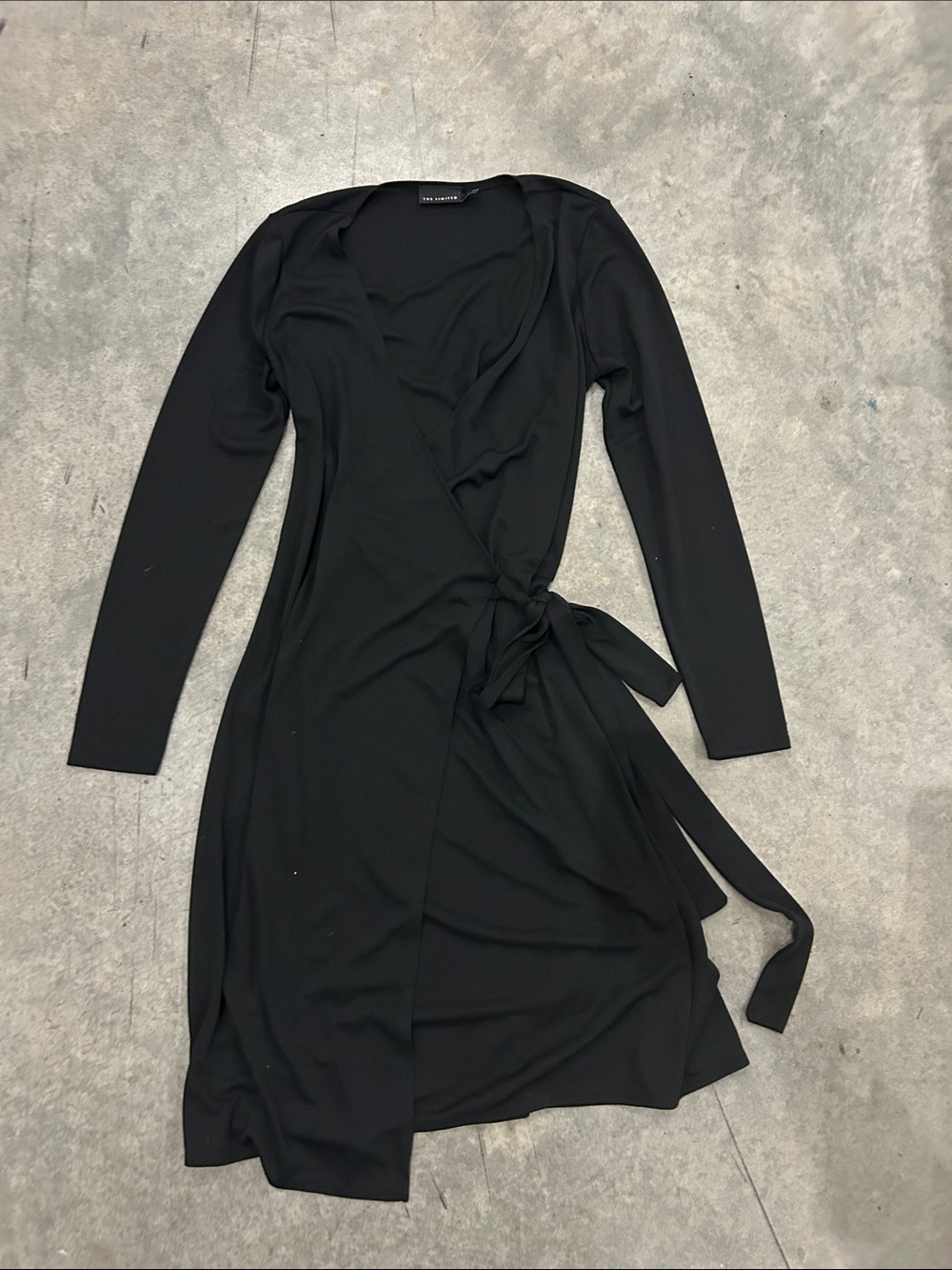 The Limited Black Long-Sleeve Wrap Midi Dress with Side Tie